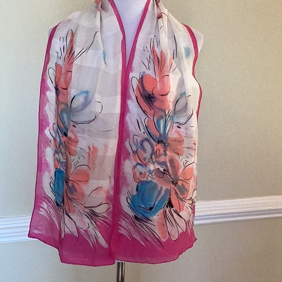 Source Unknown Accessories - Silky oblong scarf 12”x 60”in a beautiful floral print in bright colors